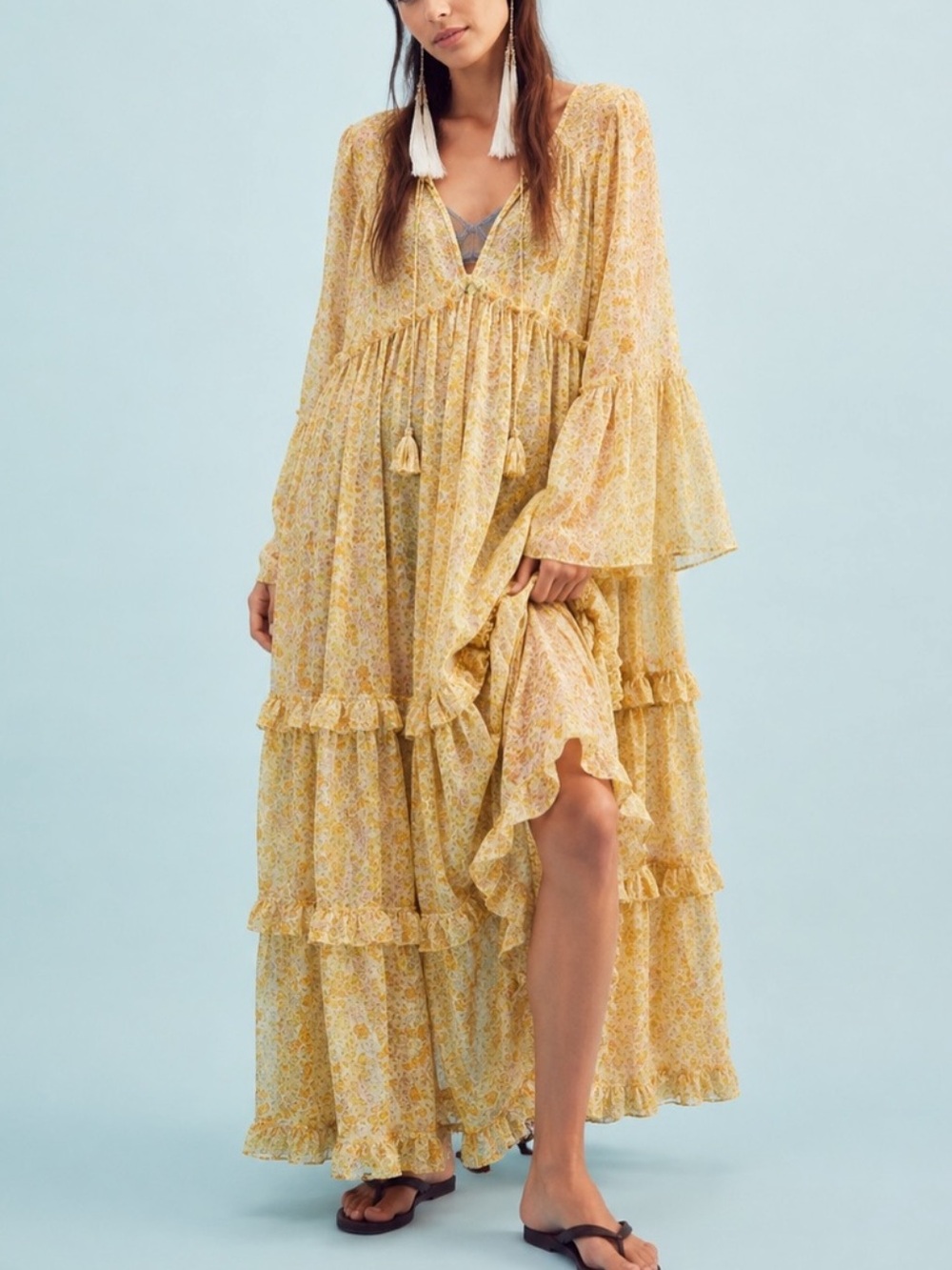 NWOT Free People Weeping Willow Floral Tiered Ruffle Maxi Dress